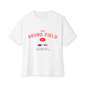 Round Field Football Tee — Vintage College Flag Graphic Boxy T‑Shirt